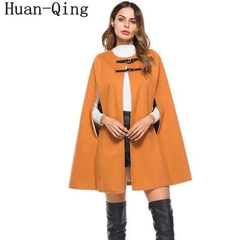 Leather Buckle Patchwork Loose Cloak Long Jacket Coat Winter Women Batwing Sleeve Oversized Cape