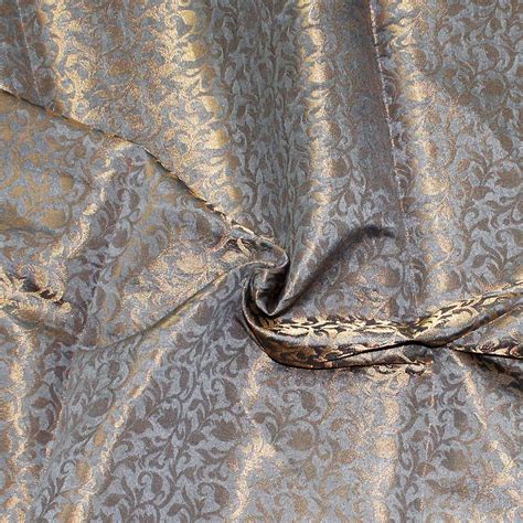 Gray Brocade Art Silk Fabric By The Yard Home Decor Wedding Etsy