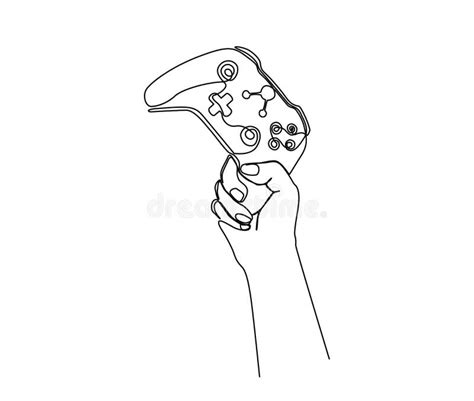 Continuous One Line Drawing Of Hand Holding Game Controller Hand Holds