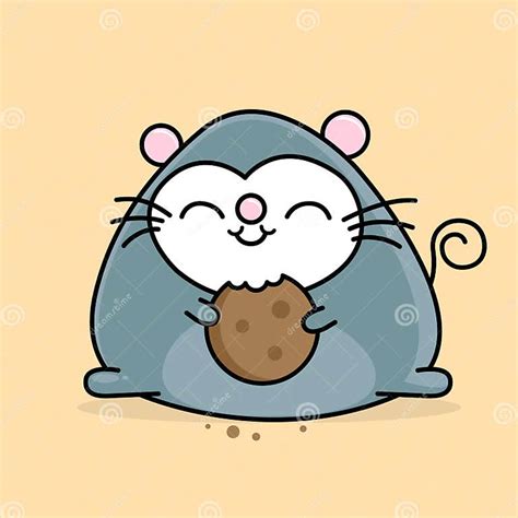 Caricatura Ratón Lindo Comiendo Una Galleta Grande Estilo Doodle Vector