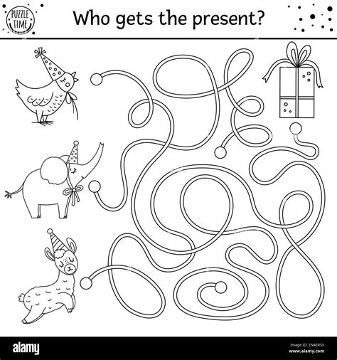 Birthday Black And White Maze For Children Holiday Outline Preschool