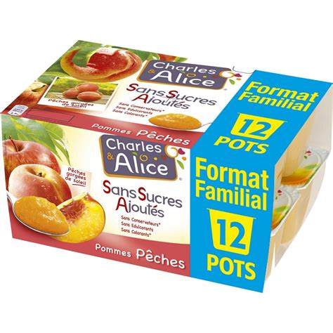 Compote Pomme Pêche Sans Sucres Ajoutés CHARLES ALICE les 12 pots