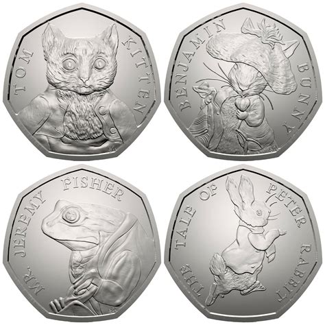 Beatrix Potter Uk Fifty P Coin Full Set Inc Peter Rabbit Tom