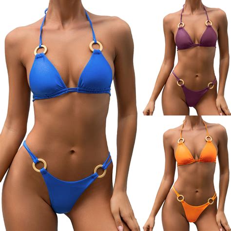 Ykohkofe Two Piece Swimsuits For Women Solid Backless Strappy Bikini