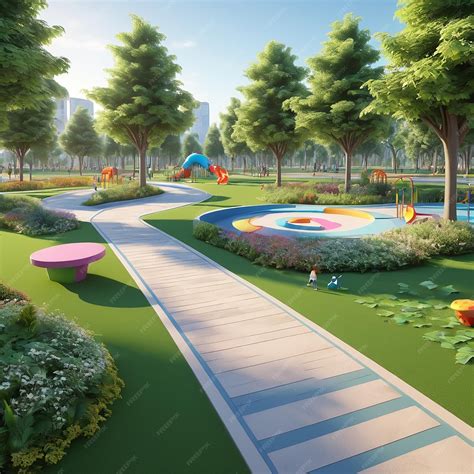 public park designed  kids activities  play premium ai