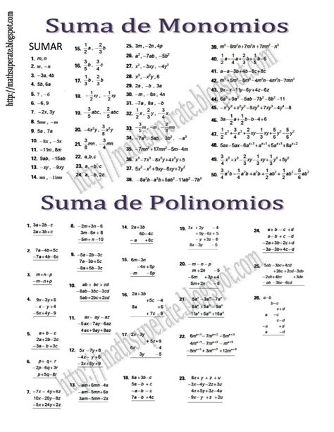 Suma De Monomios Y Polinomios