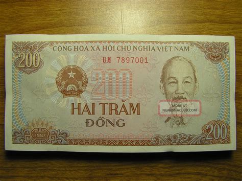 Vietnam 1987 Two Hundred 200 Vietnamese Dong Paper Money Banknote P 100 Unc