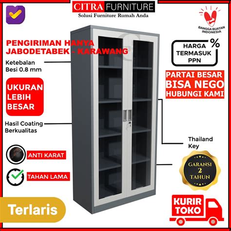 Jual Lemari Arsip Besi 2 Pintu Swing Kaca Kantor Dokumen File Filling