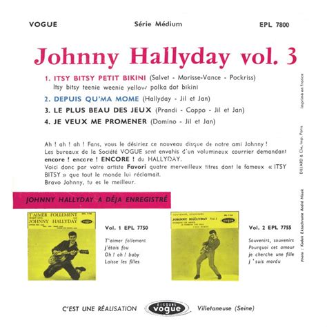 Johnny Hallyday EP N03 Itsy Bitsy Petit Bikini Vinyle 7