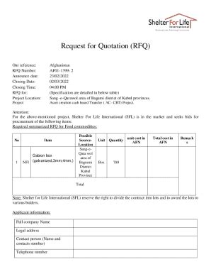 Fillable Online Request For Quotation Rfq Kabul Fax Email Print