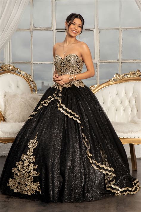 Gl3022 Black Sequin Quinceanera Dress Gls Collective