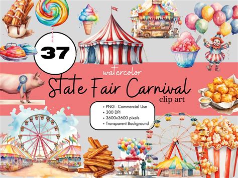 37 State Fair Carnival Festival Watercolor Clipart Sublimation Design