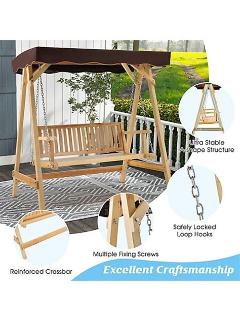 2 Person Wooden Garden Canopy Swing A-frame With Weather-resistant Canopy