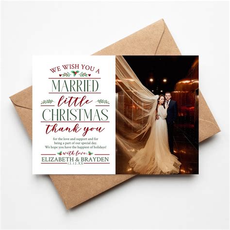 Christmas Wedding Thank You Card, Married and Bright, Marry Little ...