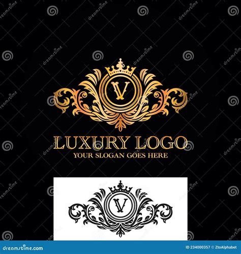 Luxury Letter V Logo Crest Heraldic Elegant Badge Stock Vector