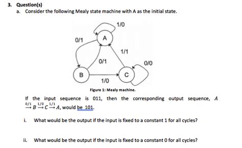 Solved 3 Question S A Consider The Following Mealy State