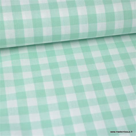 Tissu Vichy Grands Carreaux Sur Popeline Coton Coloris Vert Menthe