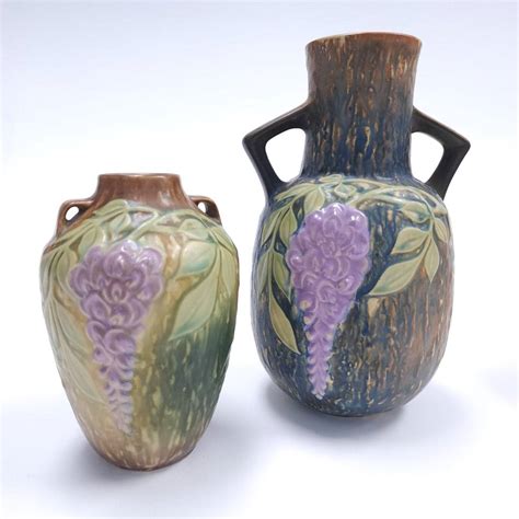 (2) Roseville Pottery Vases, Wisteria Auction