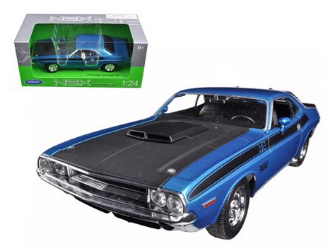 1970 Dodge Challenger T A Blue Metallic With Black Hood And Black Stripes Nex Models 1 24