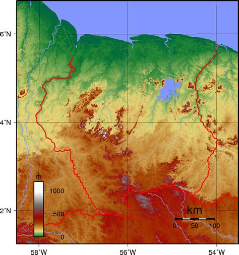 Large Detailed Topography Map Of Suriname Suriname Large Detailed