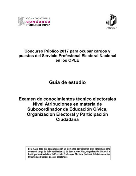 PDF Examen de conocimientos técnico electorales Nivel