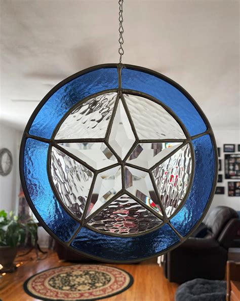 Texas Star Stained Glass Suncatcher With Crystal Clear Bevels 9 5 Circle Etsy