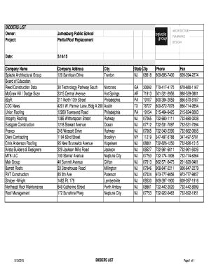 Fillable Online Bidders List Owner Jamesburg Public School Project Fax