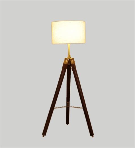 Buy Natural Linen Shade Tripod Floor Lamp With Mango Wood Base By