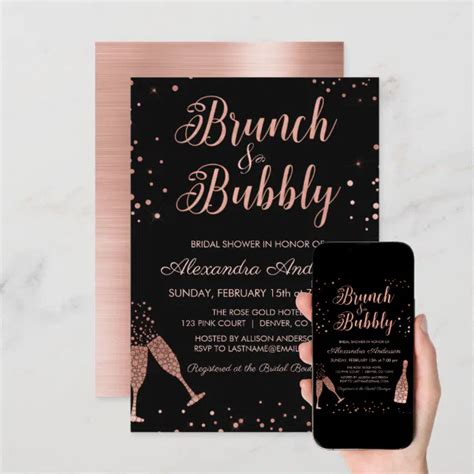 Rose Gold Brunch And Bubbly Bridal Shower Invitation Zazzle