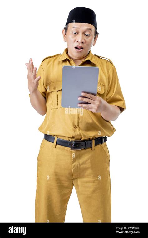 A Civil Servant Man Using A Tablet Isolated Over A White Background