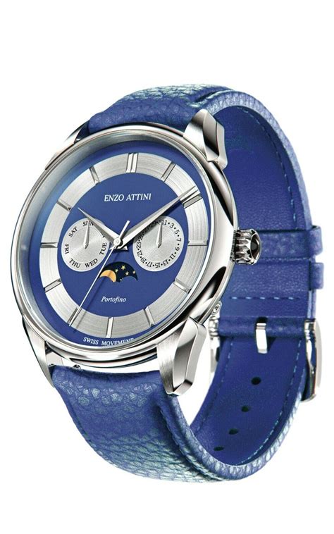 Enzo Attini Portofino Swiss Movement Watch Leather Blue Band