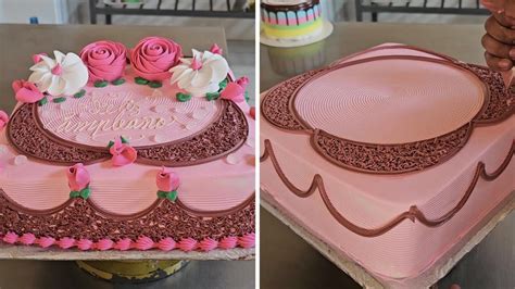 Como Decorar Un Hermoso Pastel Cuadrado Con Rosas En Crema Chantilly