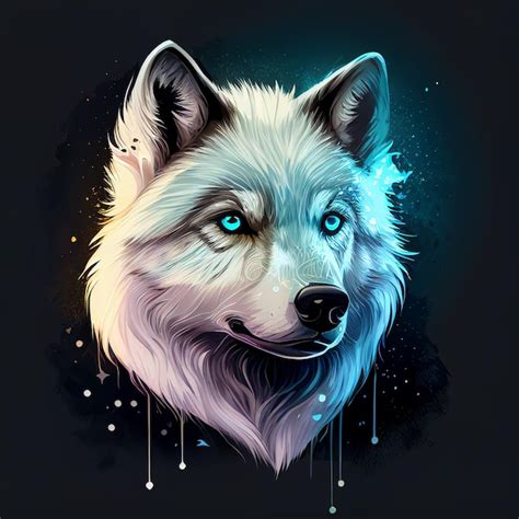 Premium Photo | A drawing of a wolf with blue eyes and a black background.