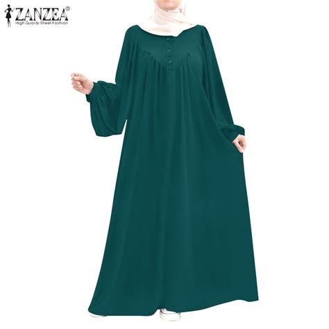 ZANZEA Women Muslim Abaya Kaftan Loose Long Sleeve Plain Oversized Gown