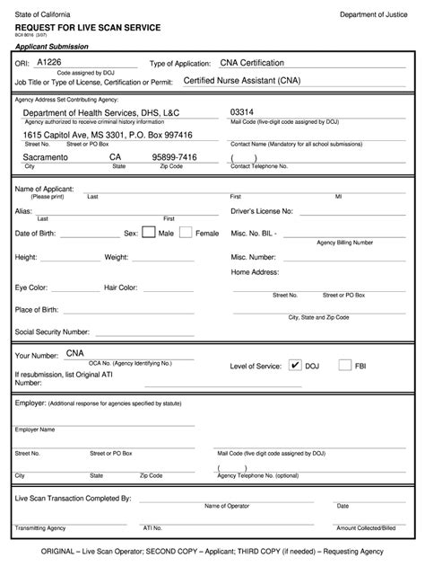 Cna Live Scan Form Fill And Sign Printable Template Online