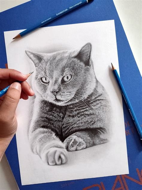 Custom Pet Realistic Portrait Cat Drawing From Photo Original ...