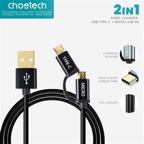 Jual GLO CHOETECH 2in1 Kabel Charger USB Type C Micro USB 3A 1 2M