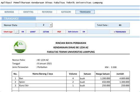 Contoh Form Perawatan Kendaraan Excel Homecare