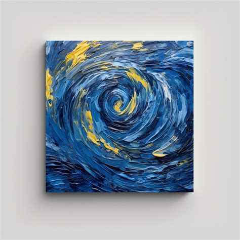 Cuadro Abstracto Moderno Estilo Van Gogh Sobre Fondo Azul Texturizado