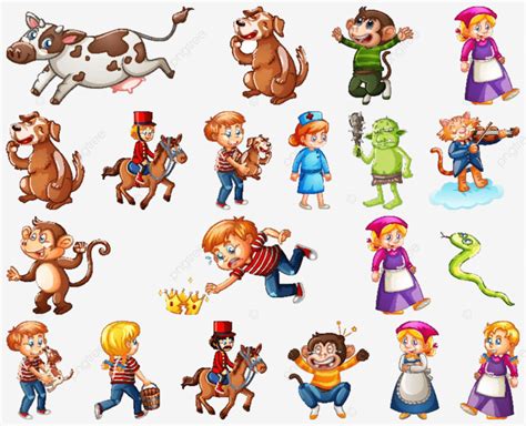 A Collection Of Various Nursery Rhyme Characters Separated On A White Background Vector, Alive ...