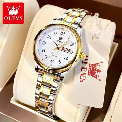 Olevs Luxury Quartz Watch For Women Elegant Stainless Steel Watch