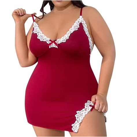 TUWABEII Red Plus Size Bodysuit For Women Lingerie Set Temptation