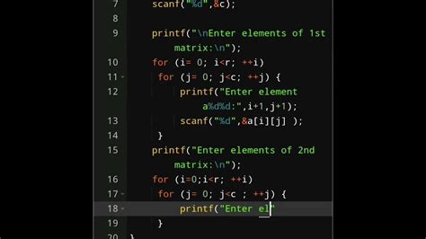 C Program To Add Two Matrices Using Multi Dimensional Arrays ⚡ Education Cprogramming Shorts