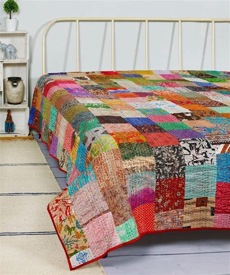 Bohemian Patchwork Quilt Kantha Quilt Handmade Vintage Quilts Etsy