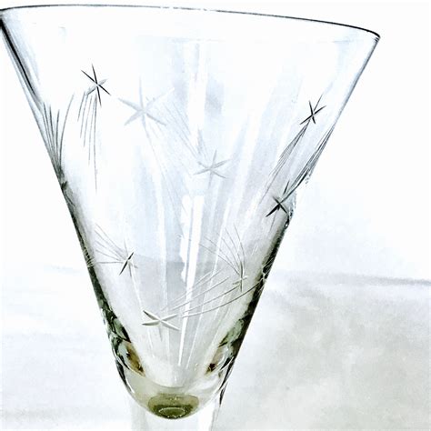 Atomic 1950s Barware Starburst Glasses Set Of 2 Two 50s Etched Glass Vintage 60s Stemware