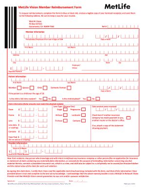 Metlife Vision Claim Form Fill Online Printable Fillable Blank