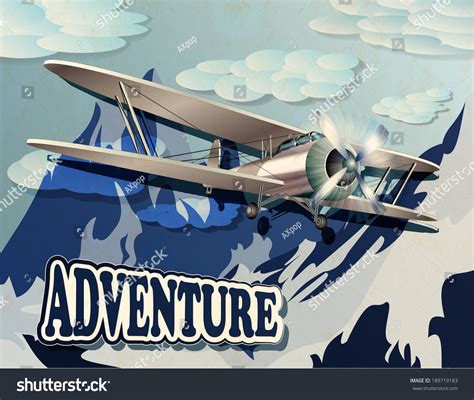 Retro Poster Mountain Vintage Biplane Stock Vector (Royalty Free) 189719183 | Shutterstock