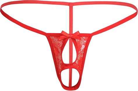 inhzoy String Homme Slip Dentelle sous vêtement Pénis Ouvert Bikini T