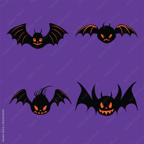 Scary Bat Silhouette Cartoon set Stock Vector | Adobe Stock