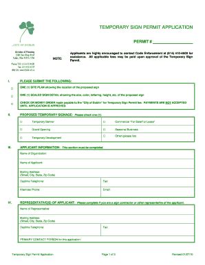 Fillable Online Dublin Oh TEMPORARY SIGN PERMIT APPLICATION Dublin